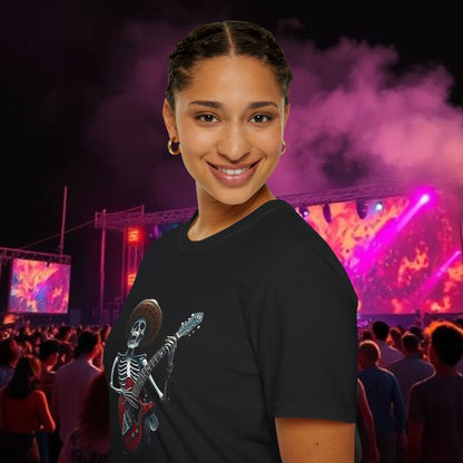 Skeleton Guitarist T-Shirt, Music Festival Shirt, Halloween Costume Tee, Vintage Rock Band Top, Unisex Graphic T-Shirt