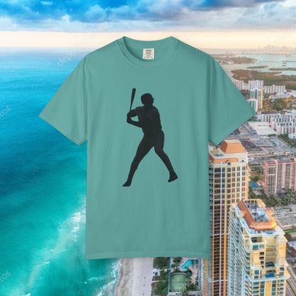 Legends Baseball Silhouette T-Shirt — Garment-Dyed Player Tee, Retro Baseball T-Shirt