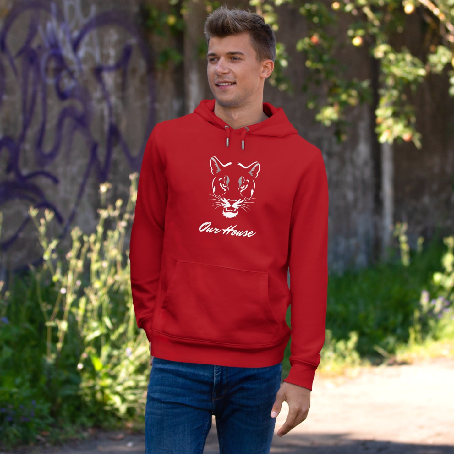 Cougar Silhouette Hoodie - Cozy Sweatshirt, Great for Gifts, Casual Wear, Lounge, Sports Fans, Red Sweatshirt