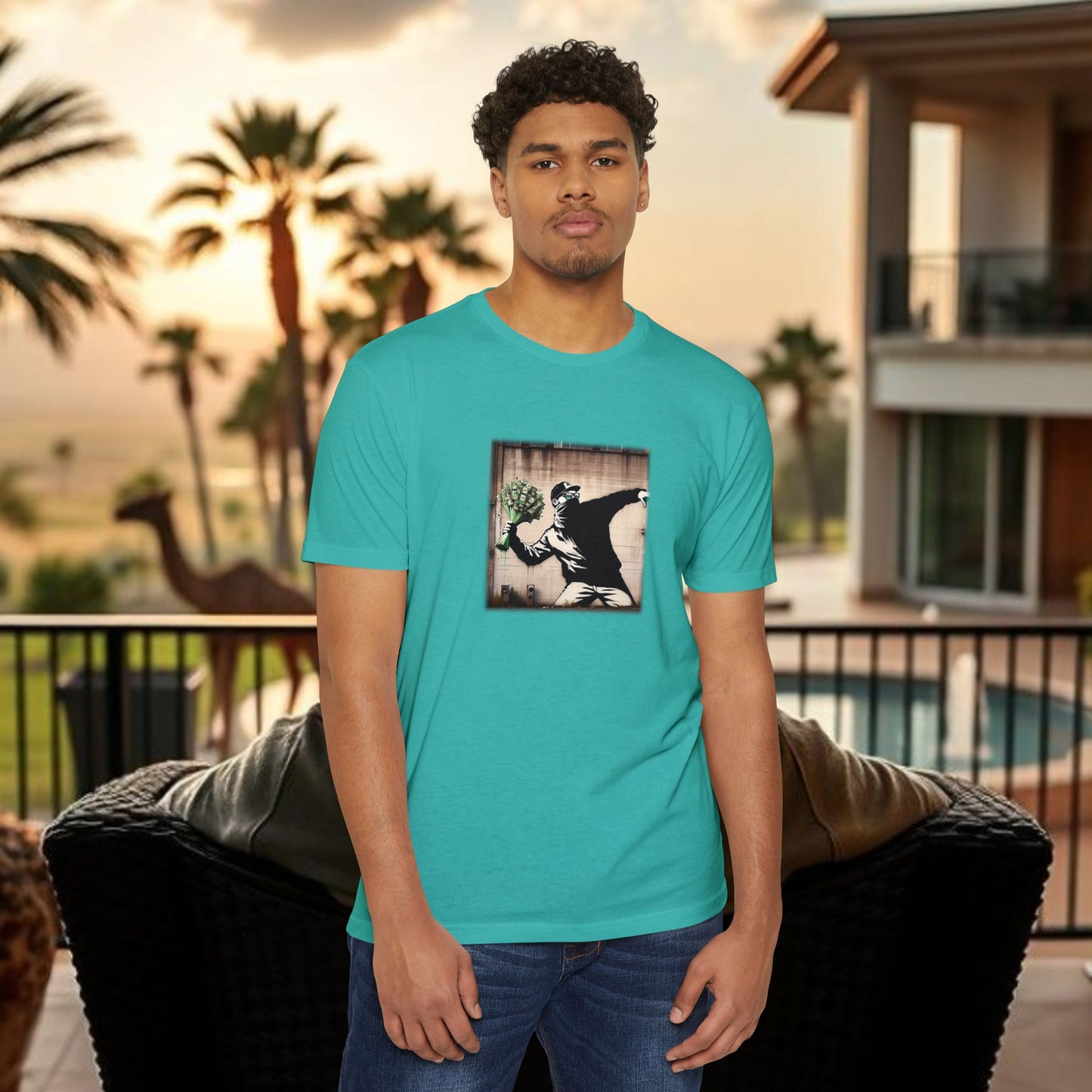 Wing Man Banksy Inspired Streetwear T-Shirt - Unisex Graphic Tee, Casual Wear, Unique Gift, Everyday Style, Urban Vibe, Festival Outfit