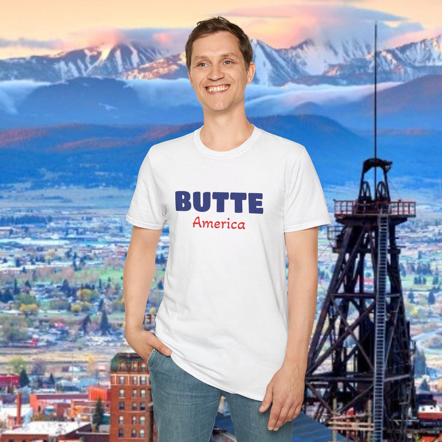 Butte, America Unisex Softstyle T-Shirt - Cozy Apparel for Locals, Travel Souvenir, Gift Idea, Casual Wear, Adventure Tee