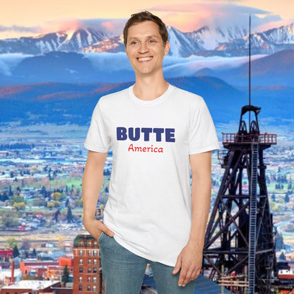 Butte, America Unisex Softstyle T-Shirt - Cozy Apparel for Locals, Travel Souvenir, Gift Idea, Casual Wear, Adventure Tee
