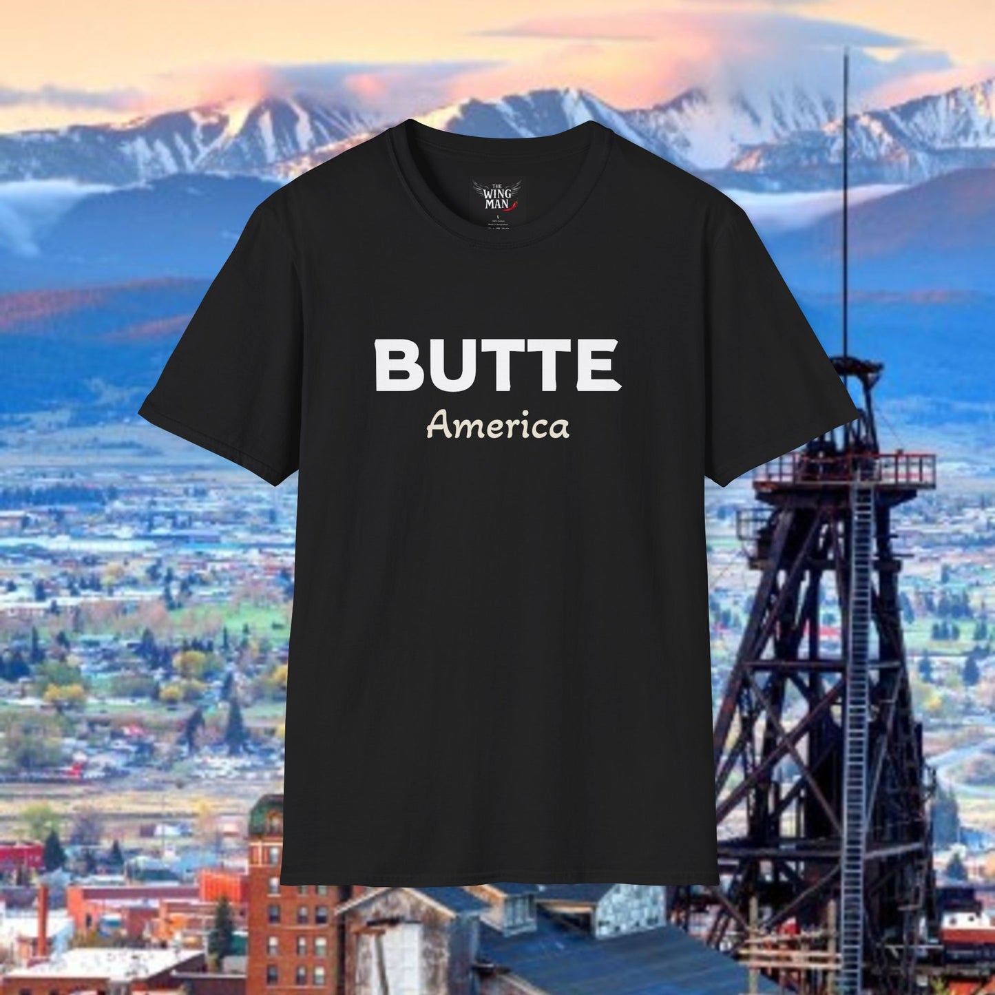 Butte, America Unisex Softstyle T-Shirt - Cozy Apparel for Locals, Travel Souvenir, Gift Idea, Casual Wear, Adventure Tee