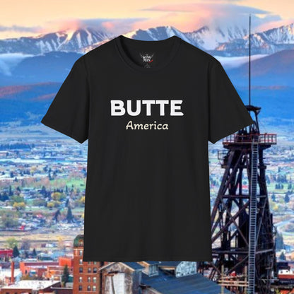 Butte, America Unisex Softstyle T-Shirt - Cozy Apparel for Locals, Travel Souvenir, Gift Idea, Casual Wear, Adventure Tee