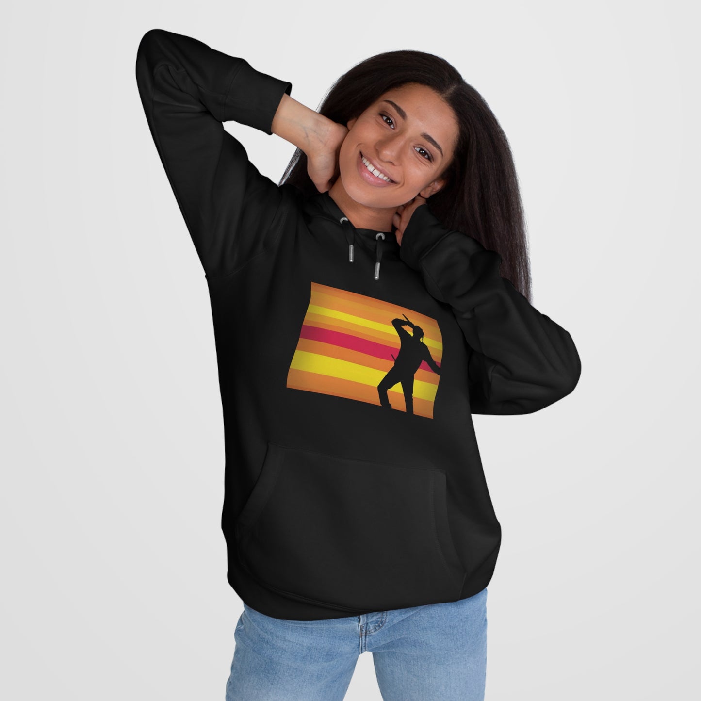 King Silhouette Hoodie — Retro Sunset Dance Graphic Hooded Sweatshirt