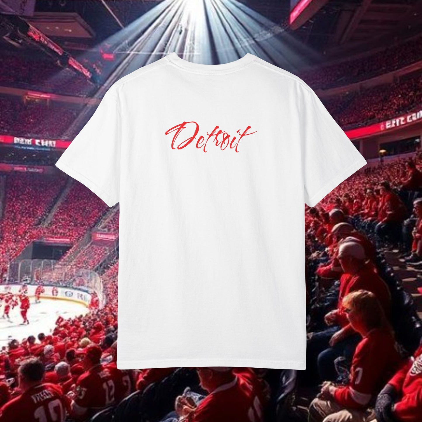 Detroit T-Shirt — Vertical Mascot Graphic with 'Detroit' Script