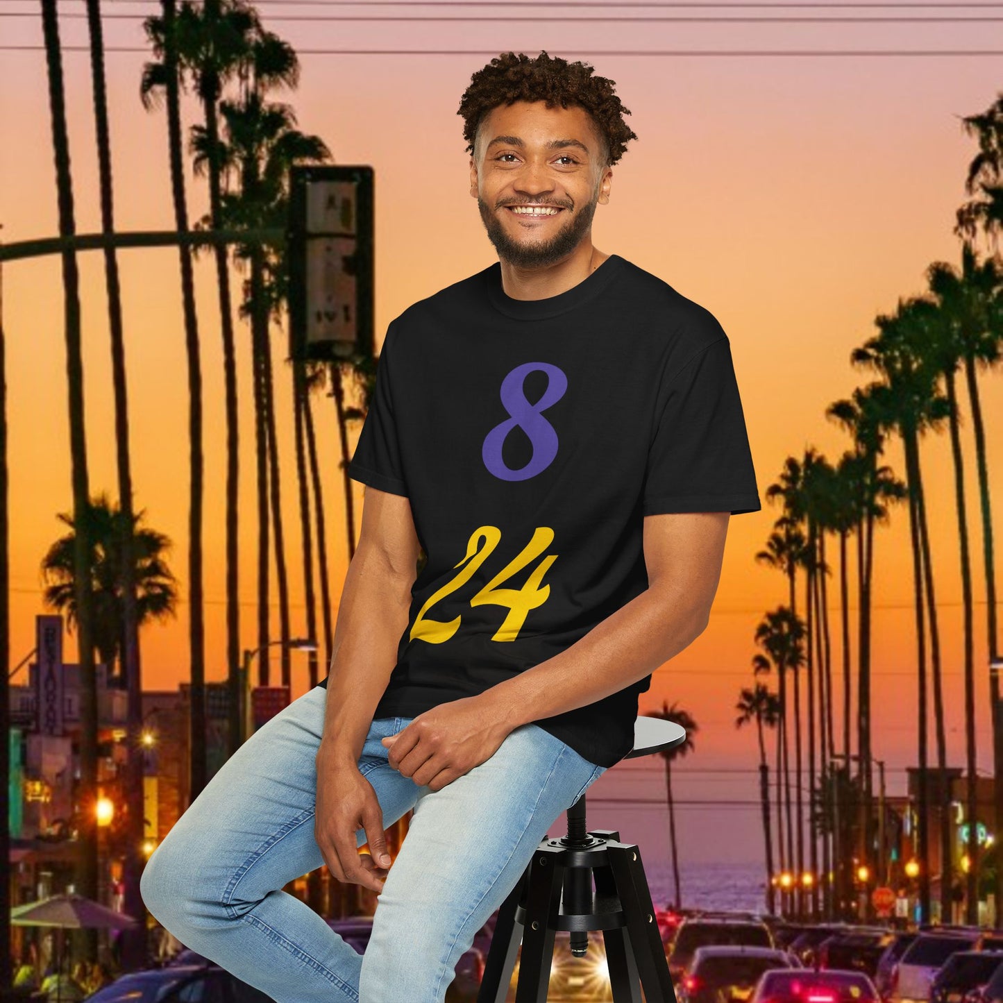 Legend Tribute Unisex Garment-Dyed T-Shirt with '8 & 24' and 'Bean' Text - Casual Wear, Gift for Friends