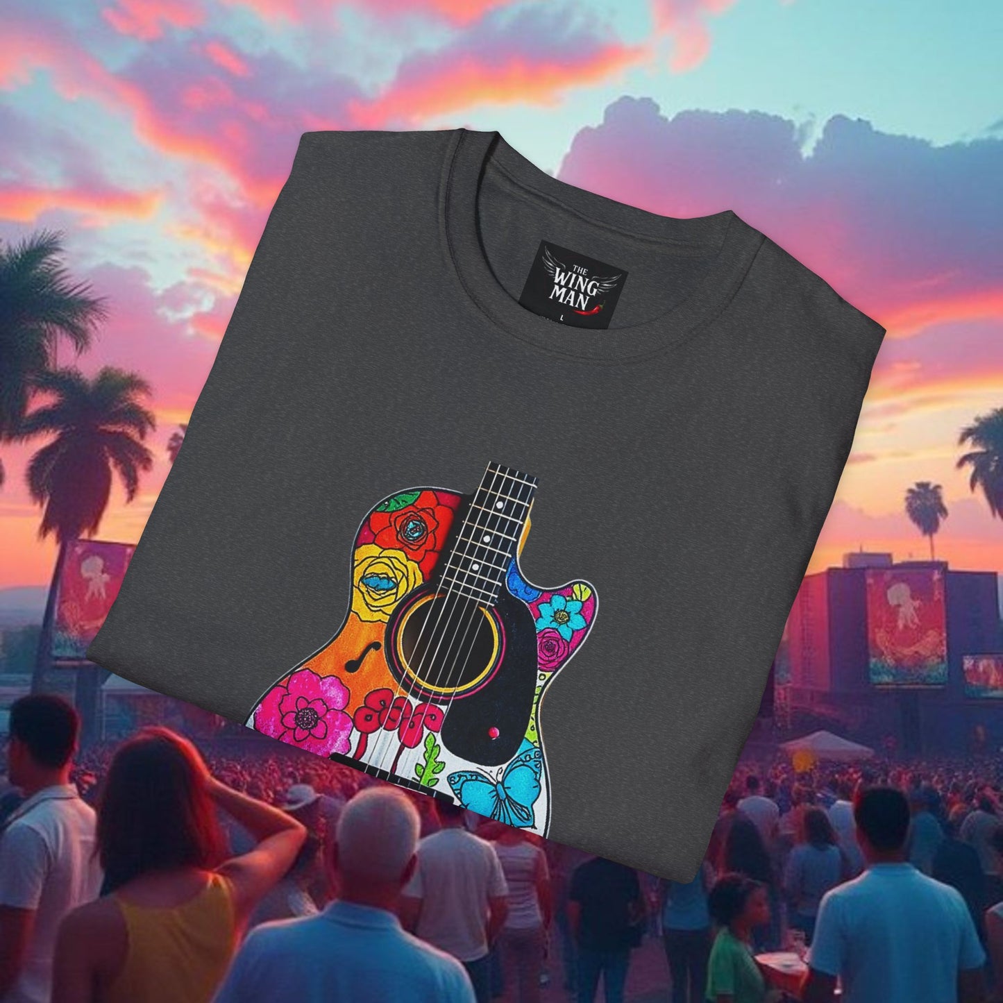 Colorful Acoustic Guitar T-Shirt, Music Lover's Tee, Festival Wear, Gift for Musicians, Vibrant Graphic Shirt