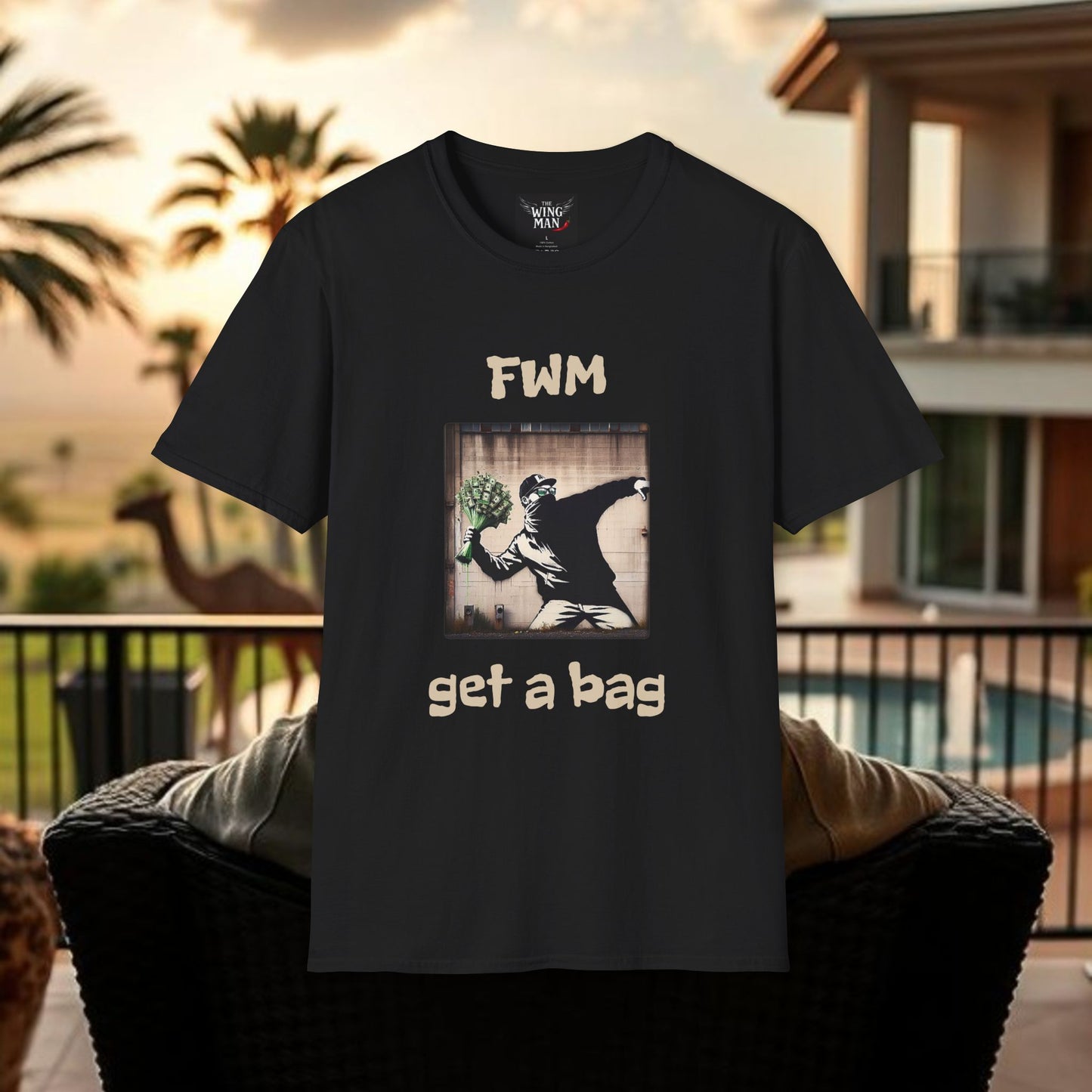 T-Shirt — "FWM Get a Bag" Graphic Tee (Banksy-Style Street Art)