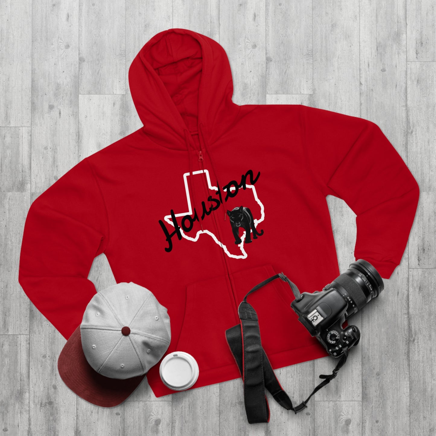Houston Texas Zip Hoodie — State Outline With Houston Script & Lone Star Design
