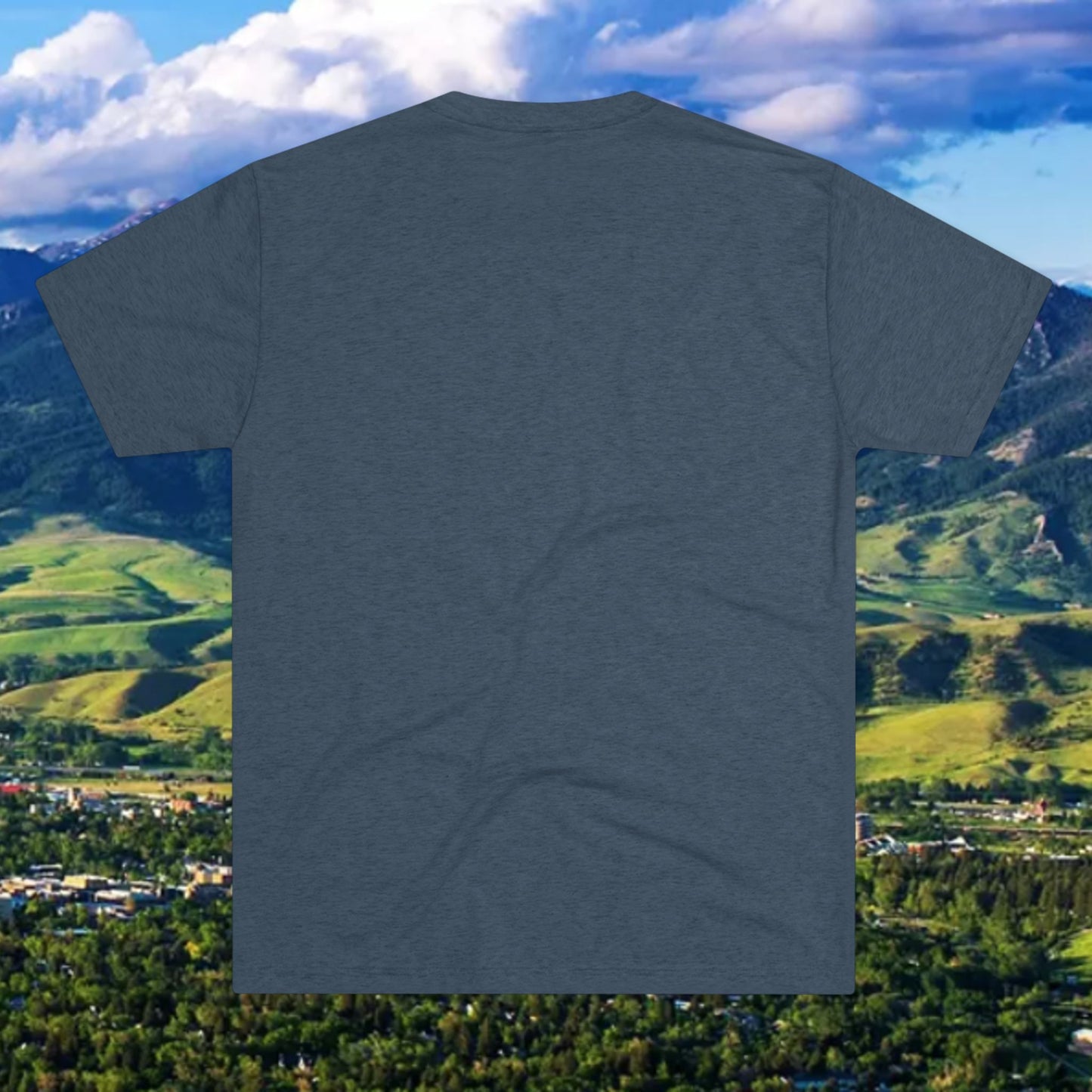 Bozeman Paw Script T‑Shirt — Mountain Town Tee with Gold Paw Print, Tri-Blend Soft Style T-Shirt
