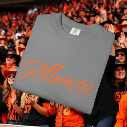 Stillwater Script T‑Shirt — Casual City Pride Tee, Soft-Style Shirt, Perfect for Gameday