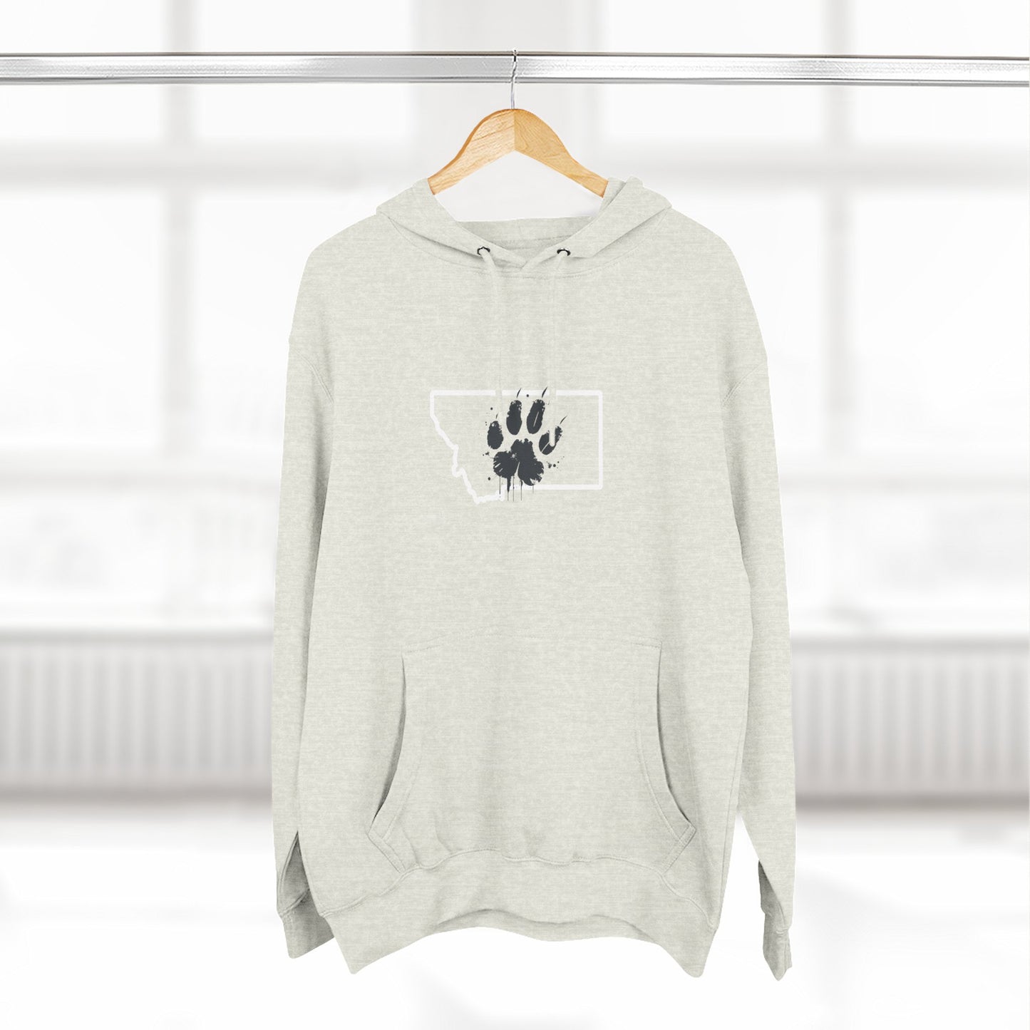Bobcat Paw Print Fleece Hoodie, Cozy Sweatshirt, Casual Outdoor Wear, Unique Gift for Cat Fans, Montana State Fans