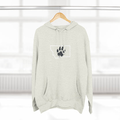 Bobcat Paw Print Fleece Hoodie, Cozy Sweatshirt, Casual Outdoor Wear, Unique Gift for Cat Fans, Montana State Fans