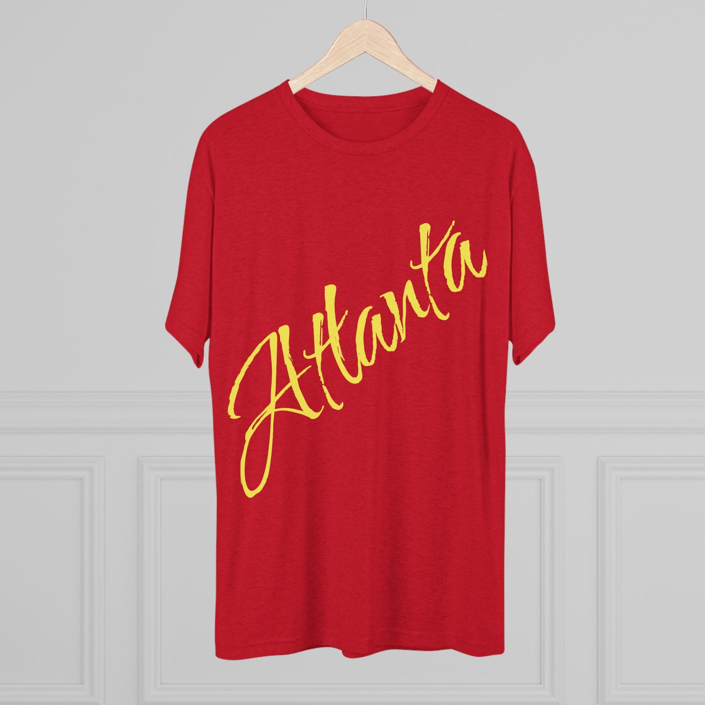Atlanta Script Tee — Red Diagonal City Name T-Shirt, Tri-Blend Super Soft Style T-Shirt, Perfect for Gameday or a Night Out
