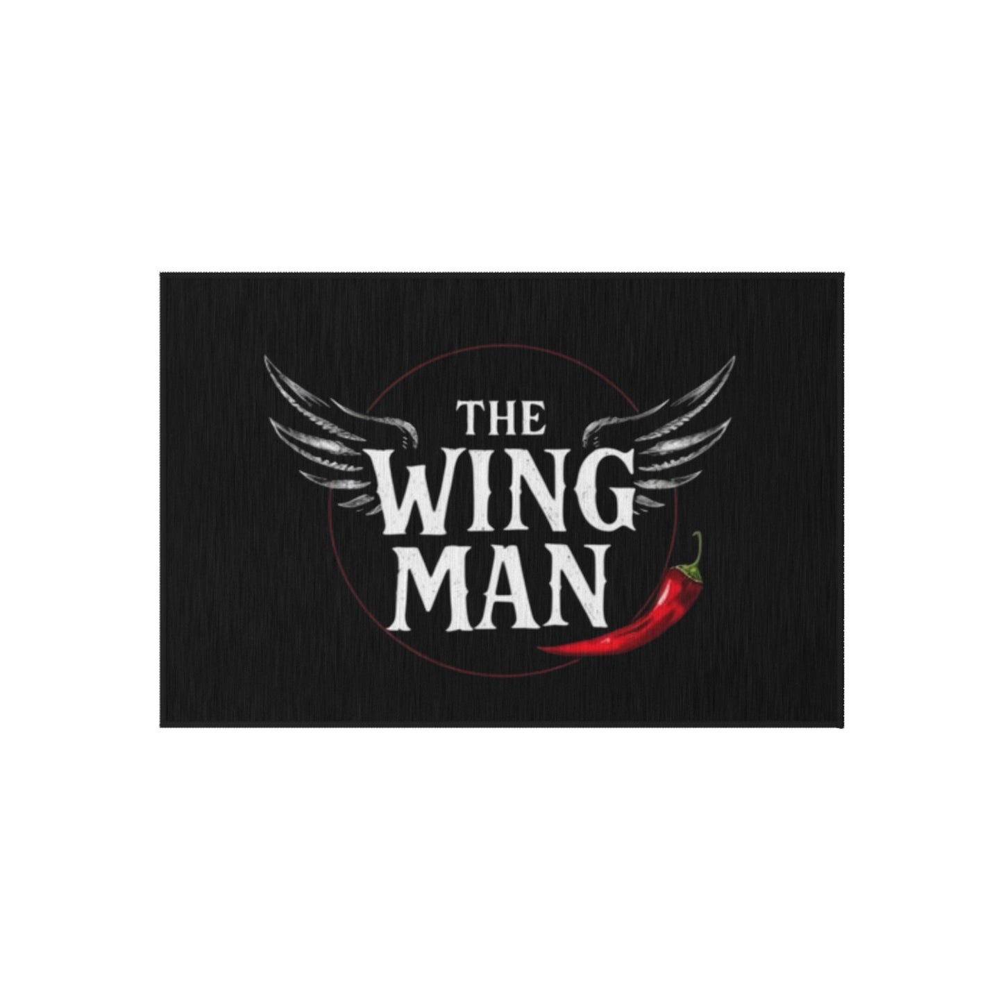 Outdoor Rug - "The Wing Man" Grill & BBQ Doormat with Wings and Chili Pepper Design