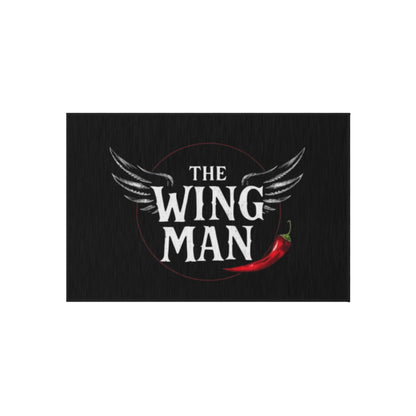 Outdoor Rug - "The Wing Man" Grill & BBQ Doormat with Wings and Chili Pepper Design