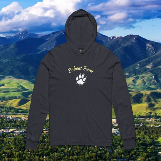 Bobcat Born Unisex Hooded Long Sleeve Tee with 'Bobcat Born' Paw Print | Cozy Casual Wear for Football Fans, Perfect for Gifts, Tailgate
