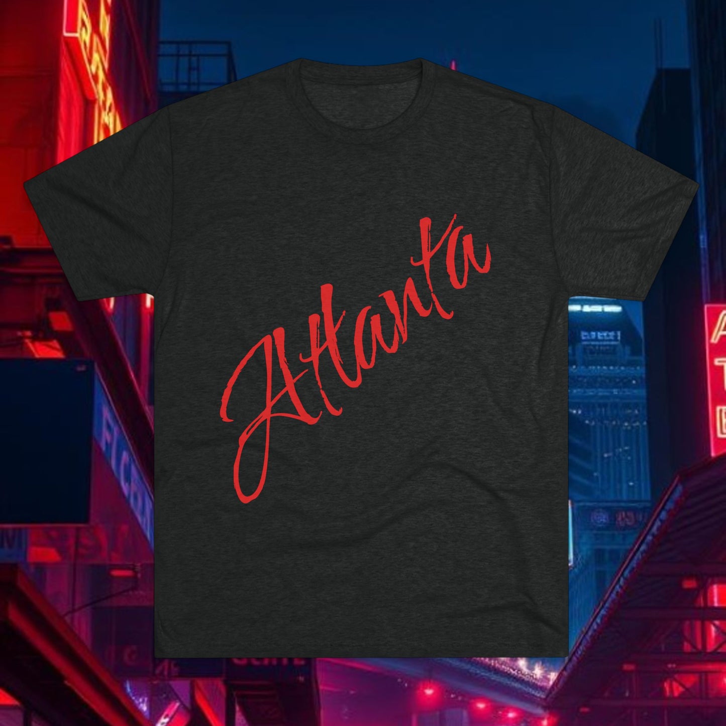 Atlanta Script Tee — Red Diagonal City Name T-Shirt, Tri-Blend Super Soft Style T-Shirt, Perfect for Gameday or a Night Out