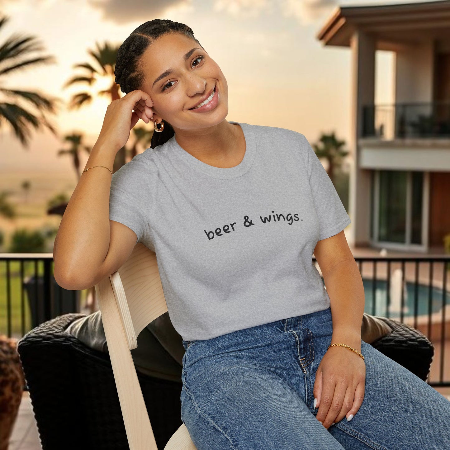 Beer & Wings Unisex Softstyle T-Shirt, Casual Gift for BBQ Lovers, Fun Drink Shirt, Summer Party Apparel, Unique Gift for Foodies