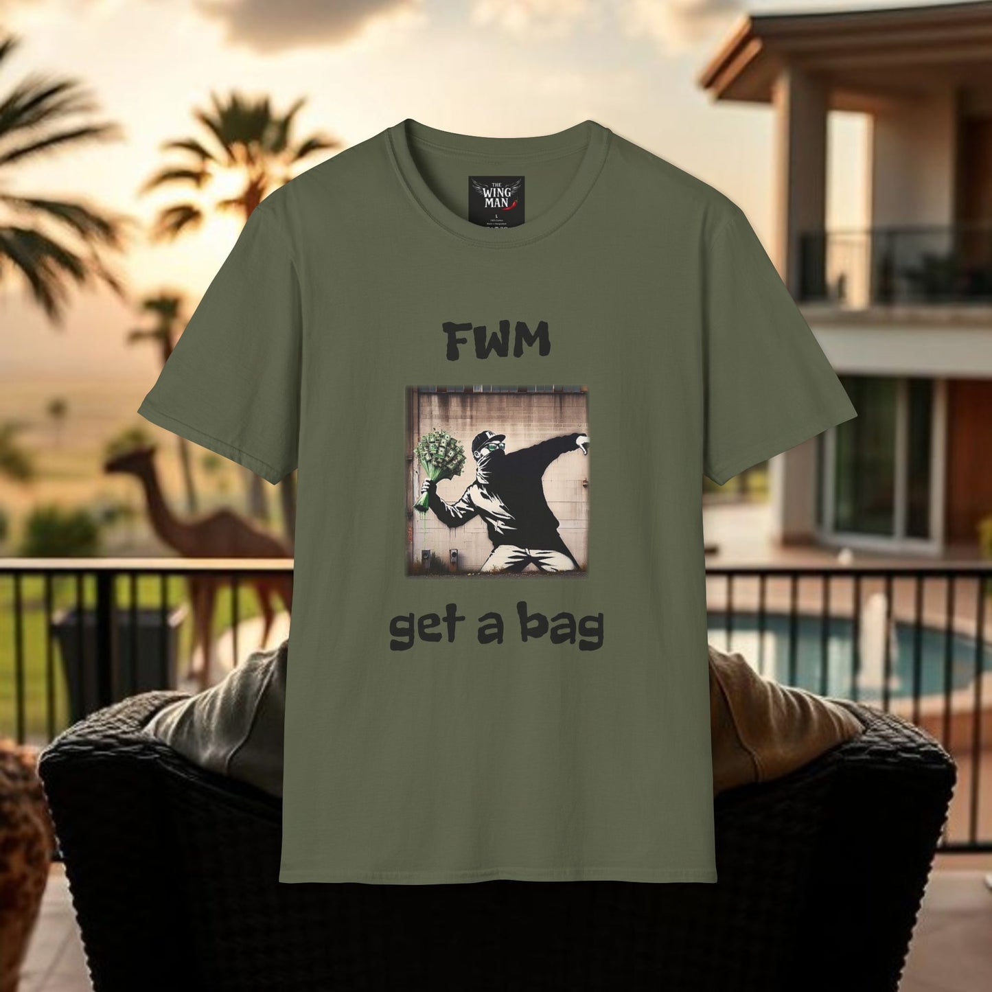 T-Shirt — "FWM Get a Bag" Graphic Tee (Banksy-Style Street Art)