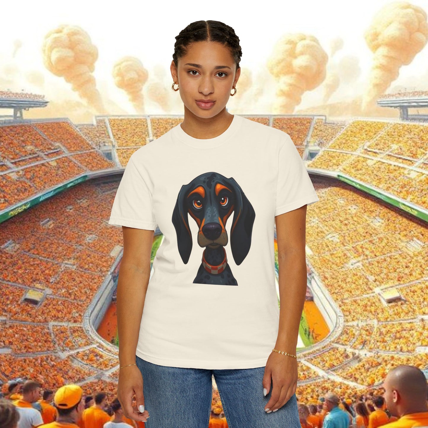 Garment-Dyed Dog Portrait T-Shirt, Sports Fans, Gameday Gift, Casual Wear, Unisex Tee, Perfect for Tailgates