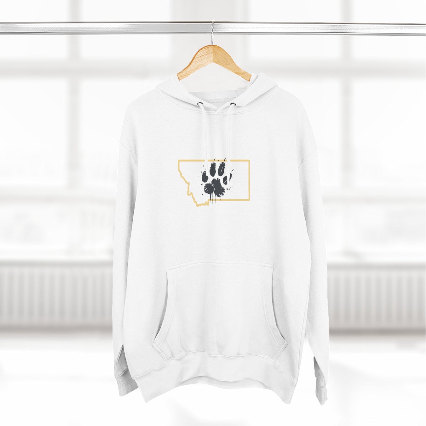 Bobcat Paw Print Fleece Hoodie, Cozy Sweatshirt, Casual Outdoor Wear, Unique Gift for Cat Fans, Montana State Fans