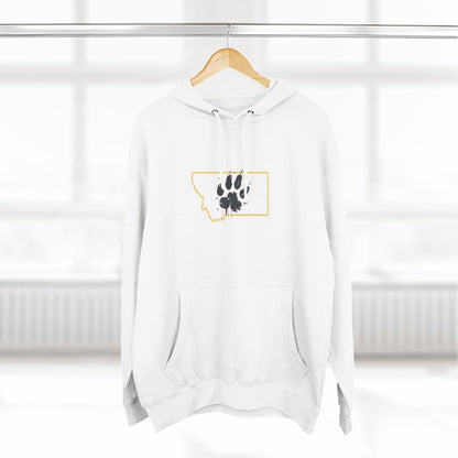 Bobcat Paw Print Fleece Hoodie, Cozy Sweatshirt, Casual Outdoor Wear, Unique Gift for Cat Fans, Montana State Fans