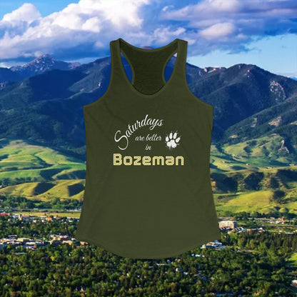 Bozeman Saturdays Racerback Tank, Women's Workout Top, Casual Summer Top, Gift for College Students