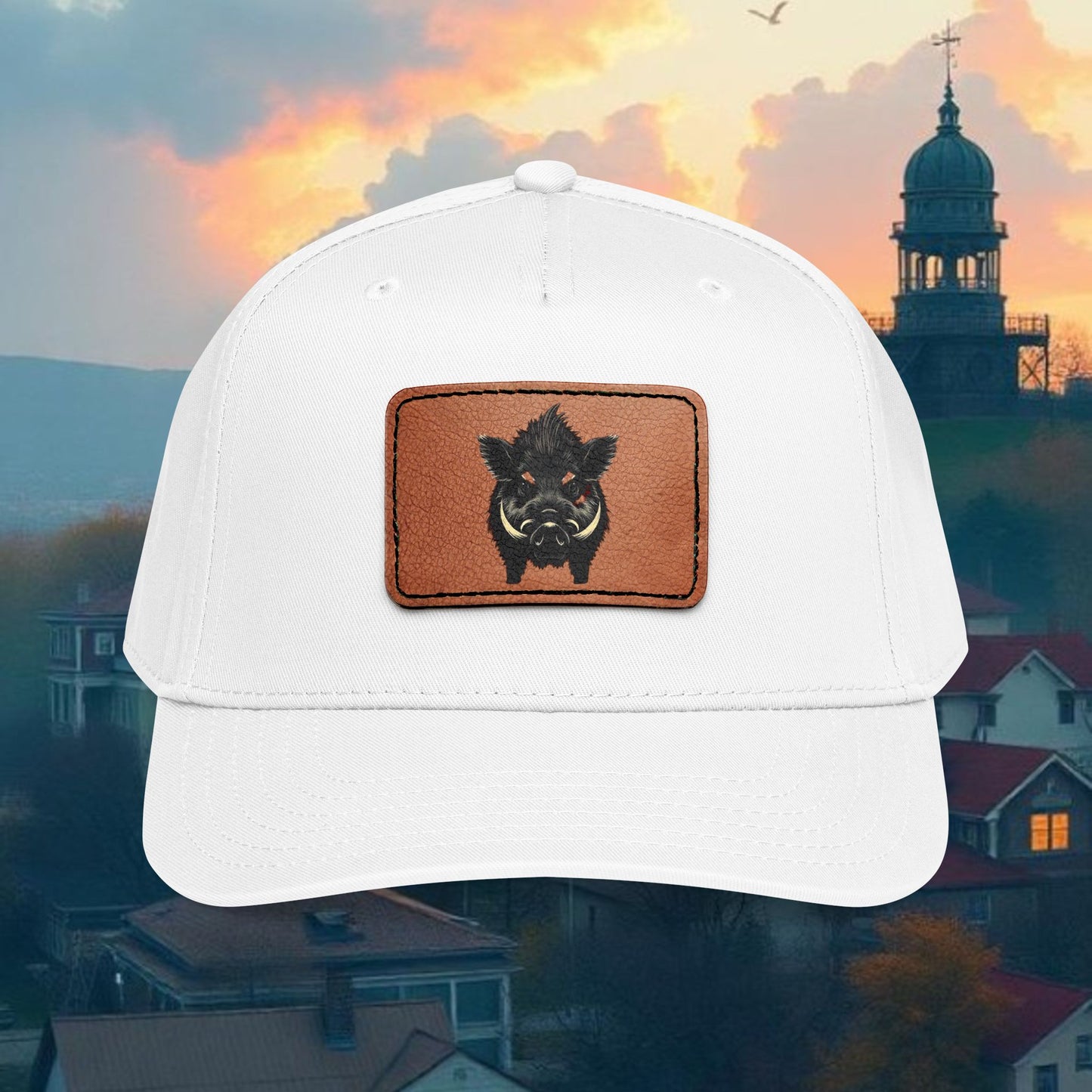 Wild Boar Leather Patch Baseball Cap — Mid Profile