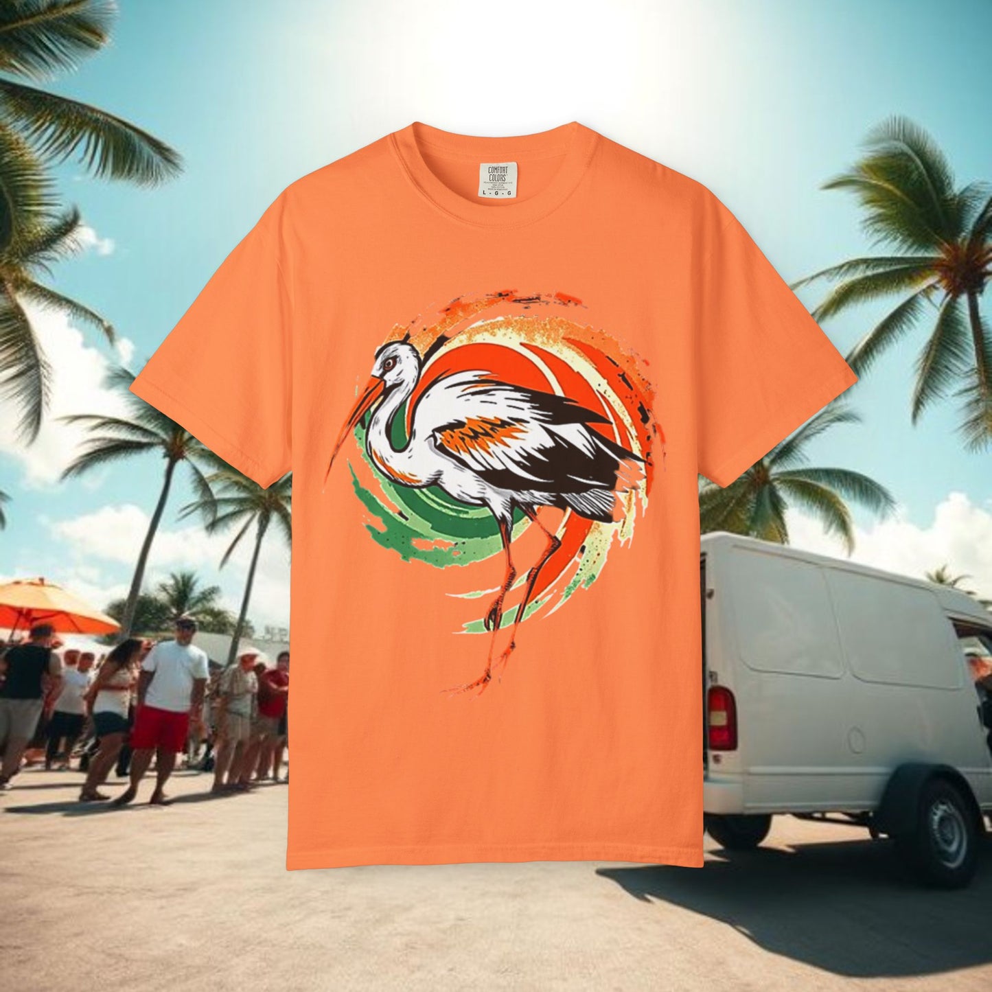Ibis Artistic Graphic Design Tee, Unisex Garment-Dyed T-shirt, Perfect for Gameday or Beach, Sports Fan Shirt