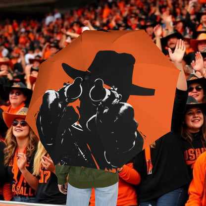 Cowboy Silhouette Foldable Umbrella — Orange Semi-Automatic Travel Umbrella