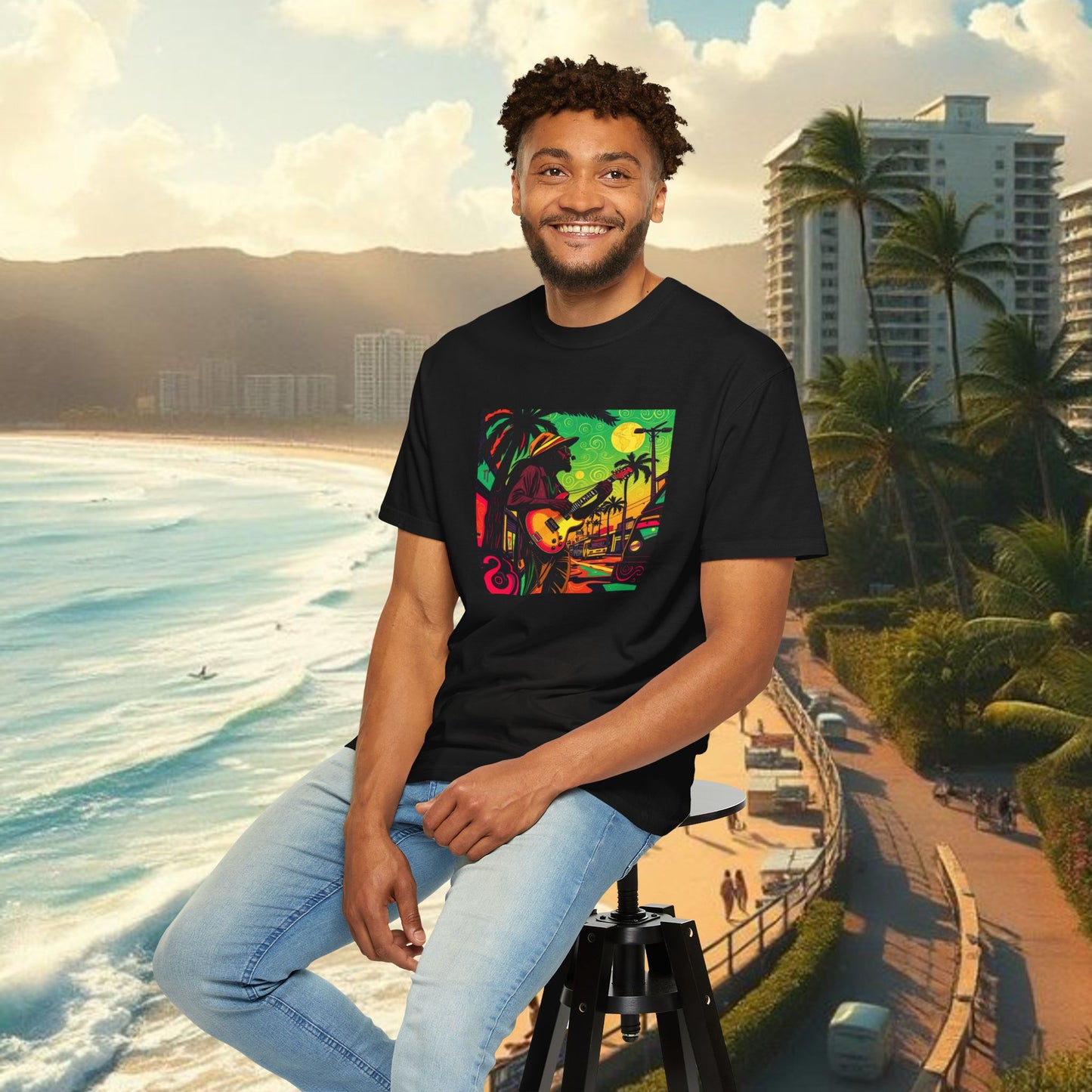 Vibrant Beach Vibes Unisex T-Shirt - Music & Paradise Design