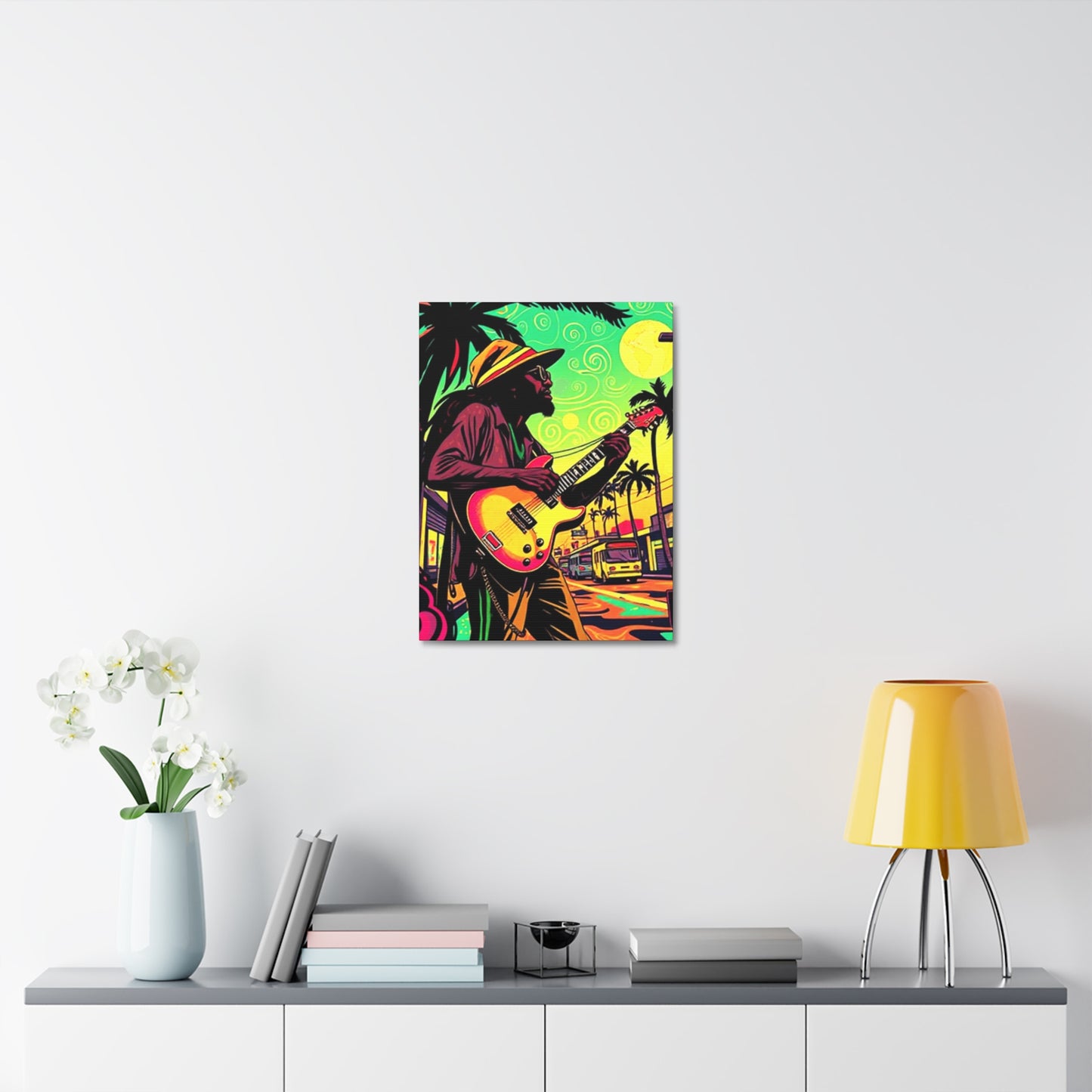 Vibrant Musician Canvas Art | Retro Guitarist Wall Decor, Bohemian Home Decor, Music Lover Gift, Colorful Art Print, Festival Aesthetic