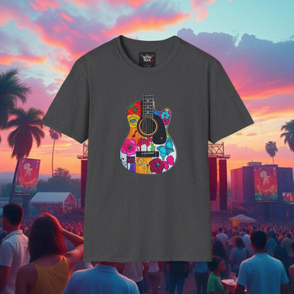Colorful Acoustic Guitar T-Shirt, Music Lover's Tee, Festival Wear, Gift for Musicians, Vibrant Graphic Shirt