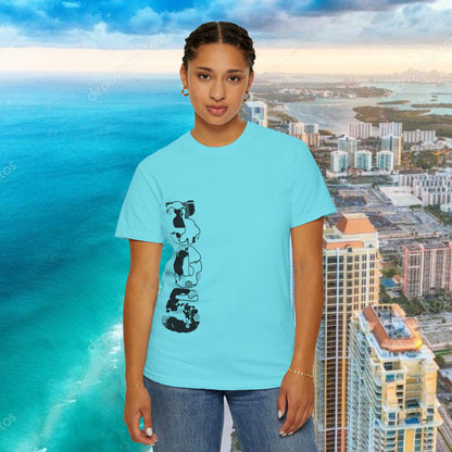 Miami Beach Graphic T-Shirt — Orange Garment-Dyed Tee with Green Vertical Palm Design
