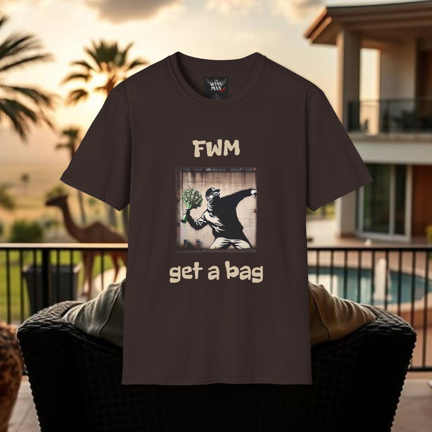 T-Shirt — "FWM Get a Bag" Graphic Tee (Banksy-Style Street Art)
