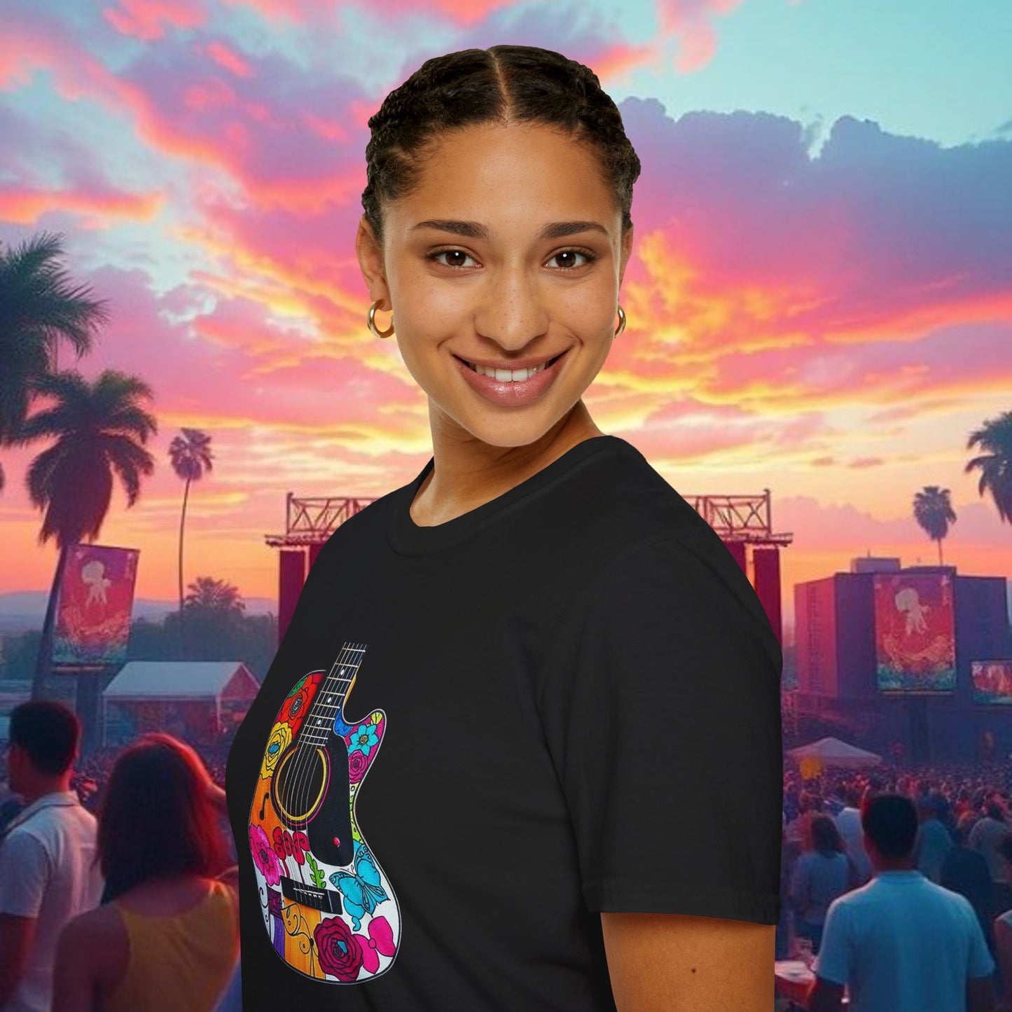 Colorful Acoustic Guitar T-Shirt, Music Lover's Tee, Festival Wear, Gift for Musicians, Vibrant Graphic Shirt