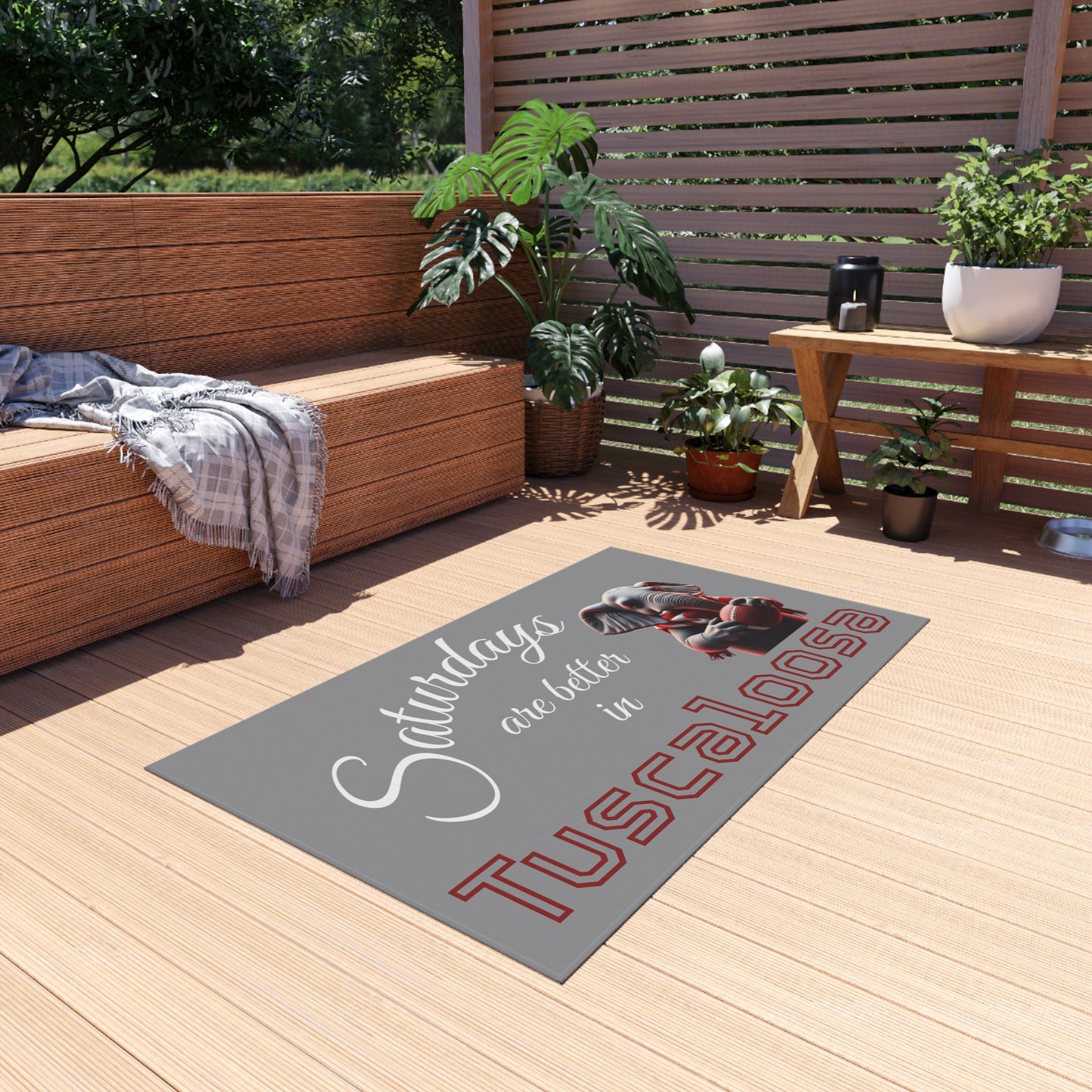 Tuscaloosa Saturdays Outdoor Rug — College Football Porch Mat with Elephant Design