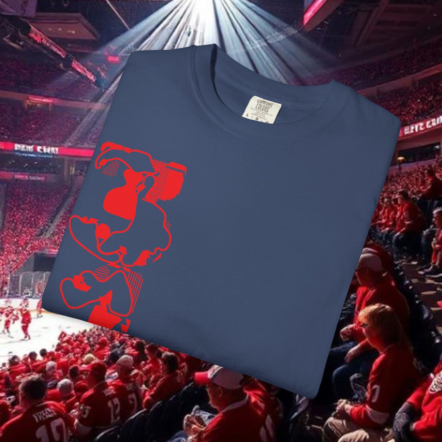 Detroit T-Shirt — Vertical Mascot Graphic with 'Detroit' Script