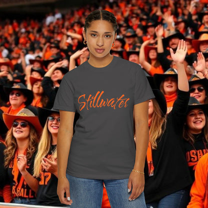 Stillwater Script T‑Shirt — Casual City Pride Tee, Soft-Style Shirt, Perfect for Gameday