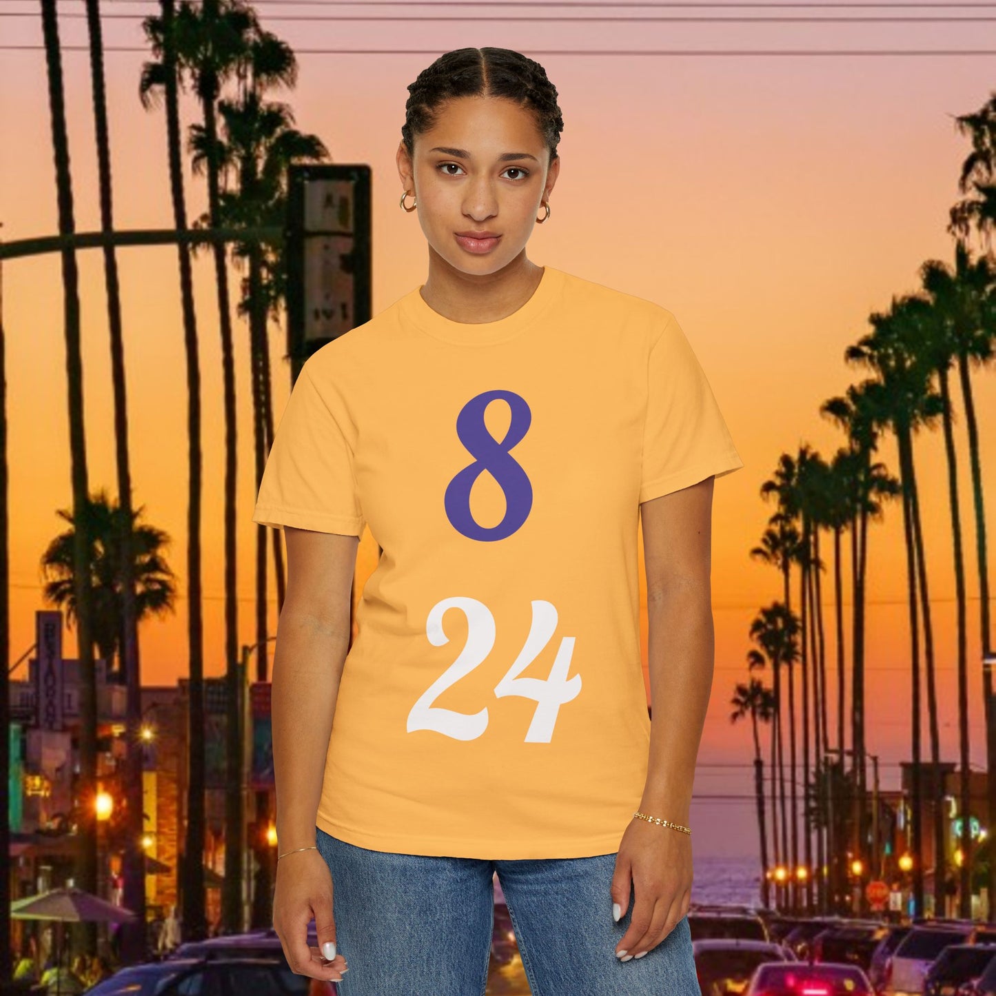 Legend Tribute Unisex Garment-Dyed T-Shirt with '8 & 24' and 'Bean' Text - Casual Wear, Gift for Friends