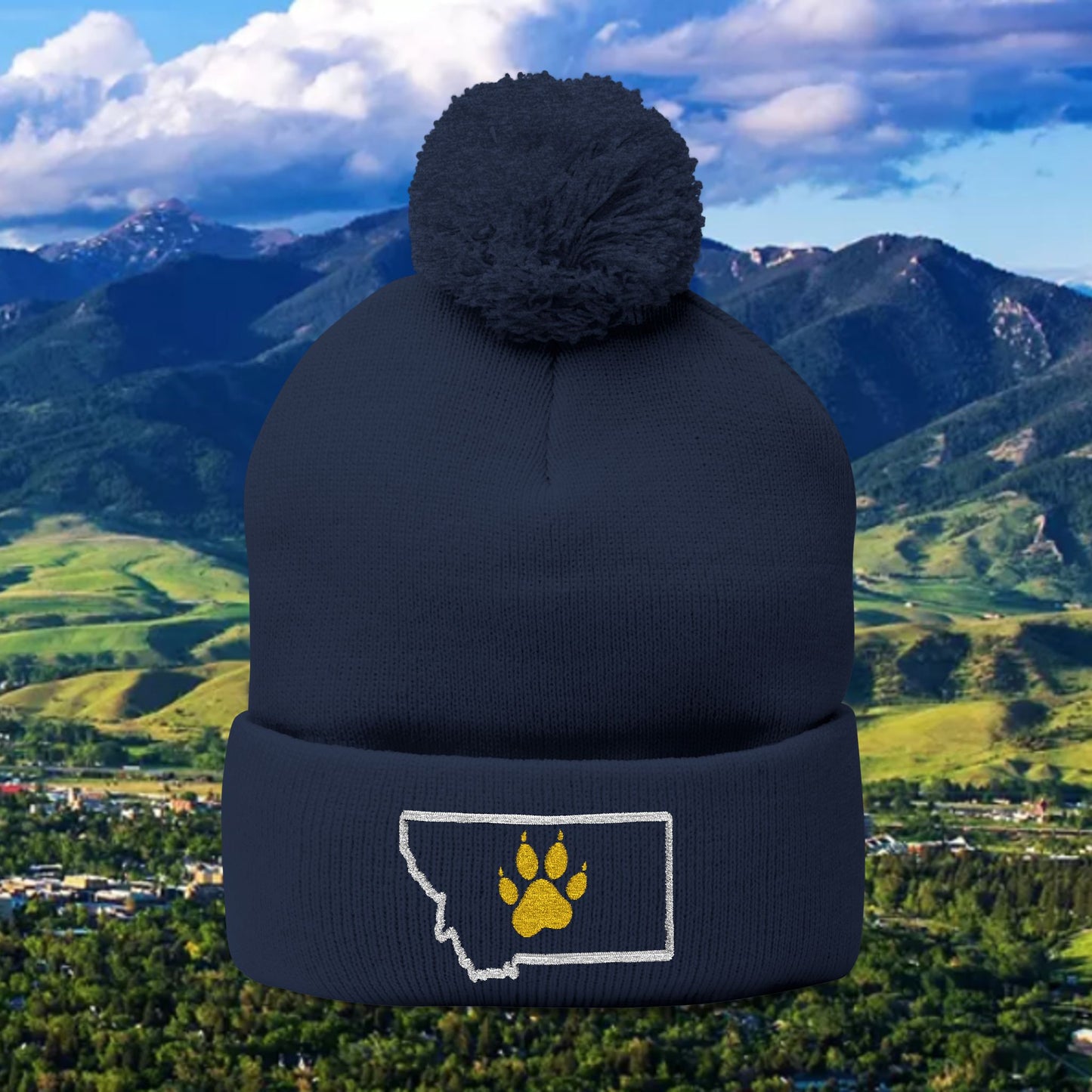 Bobcat Paw Print Pom-Pom Knit Cap, Warm Winter Beanie, Cat Fan Gift, Cozy Fashion Accessory, Great for Cold Games