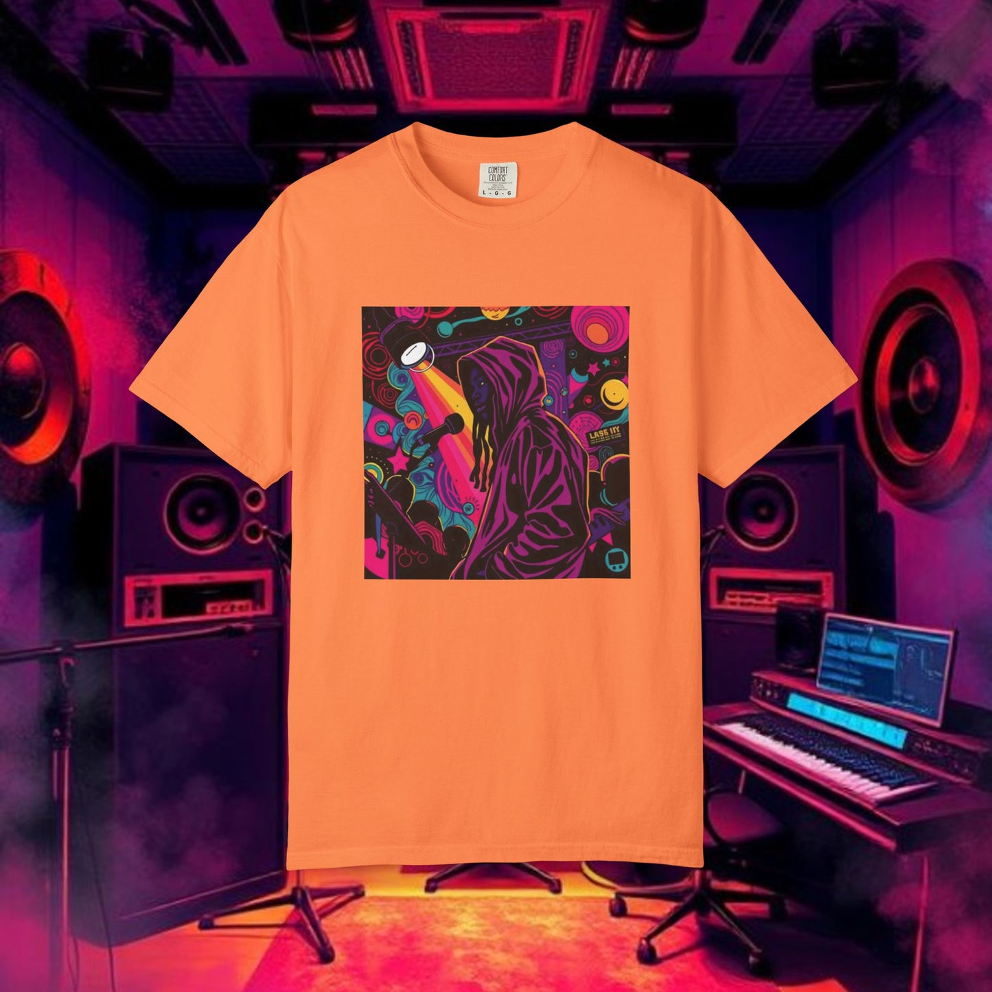 Colorful Unisex Garment-Dyed T-shirt, Artistic Graphic Tee, Music Festival Shirt, Casual Everyday Wear, Vibrant Streetwear, Unique Gift Idea