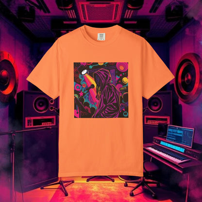 Colorful Unisex Garment-Dyed T-shirt, Artistic Graphic Tee, Music Festival Shirt, Casual Everyday Wear, Vibrant Streetwear, Unique Gift Idea