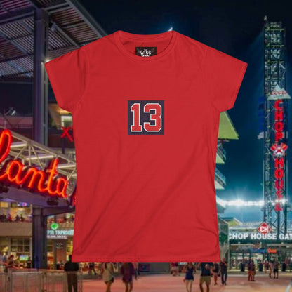 Baseball Stars Women's Softstyle Tee with Number 13 | Cozy Sports Tee | Perfect for Game Day, Birthdays, and Team Support