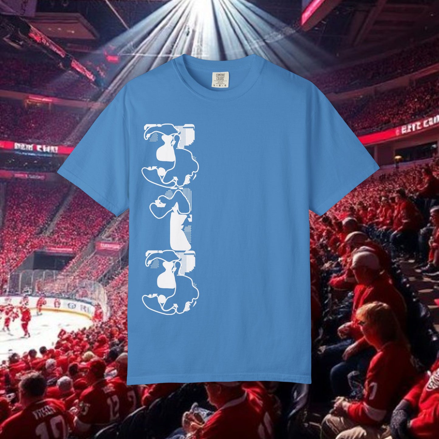 Detroit T-Shirt — Vertical Mascot Graphic with 'Detroit' Script