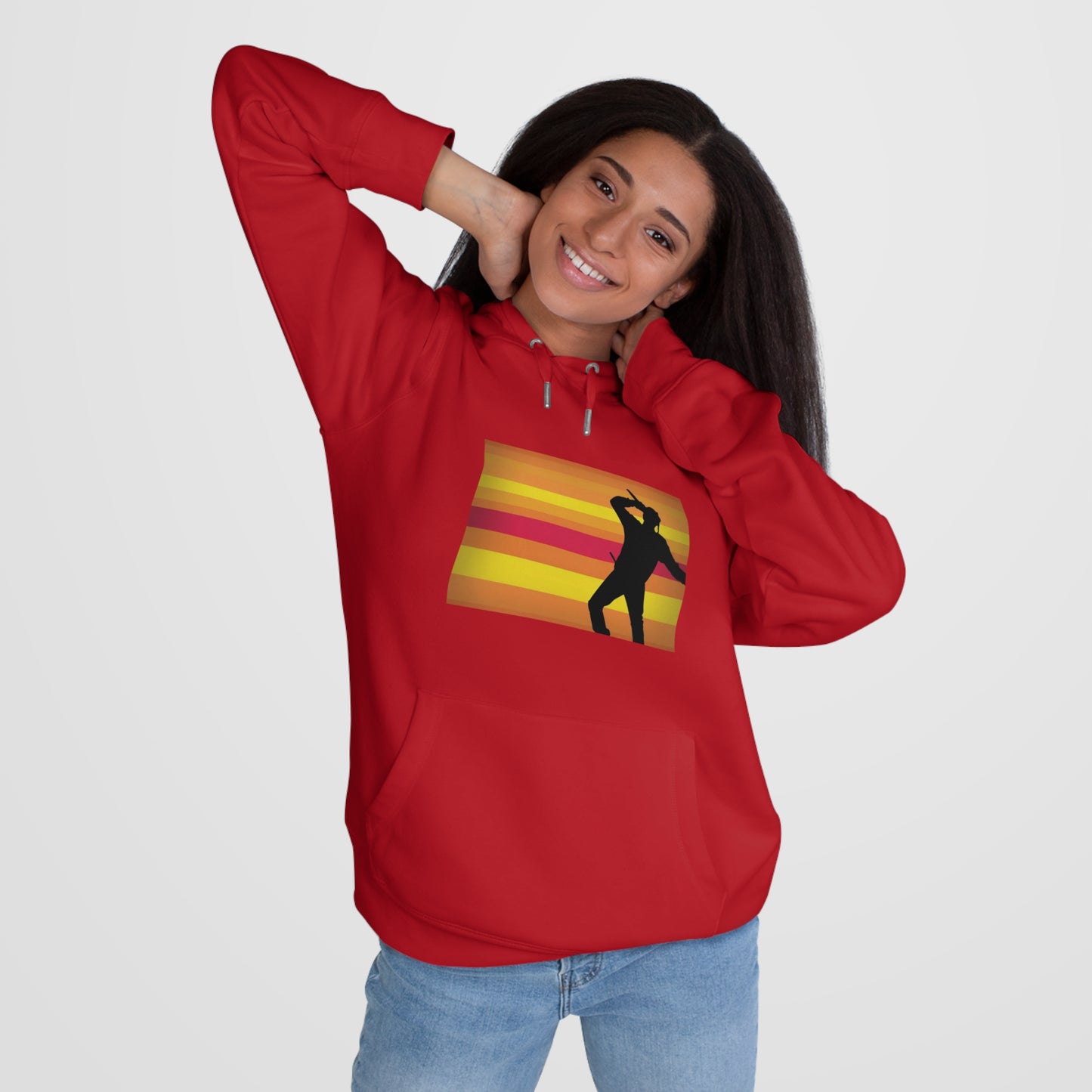 King Silhouette Hoodie — Retro Sunset Dance Graphic Hooded Sweatshirt