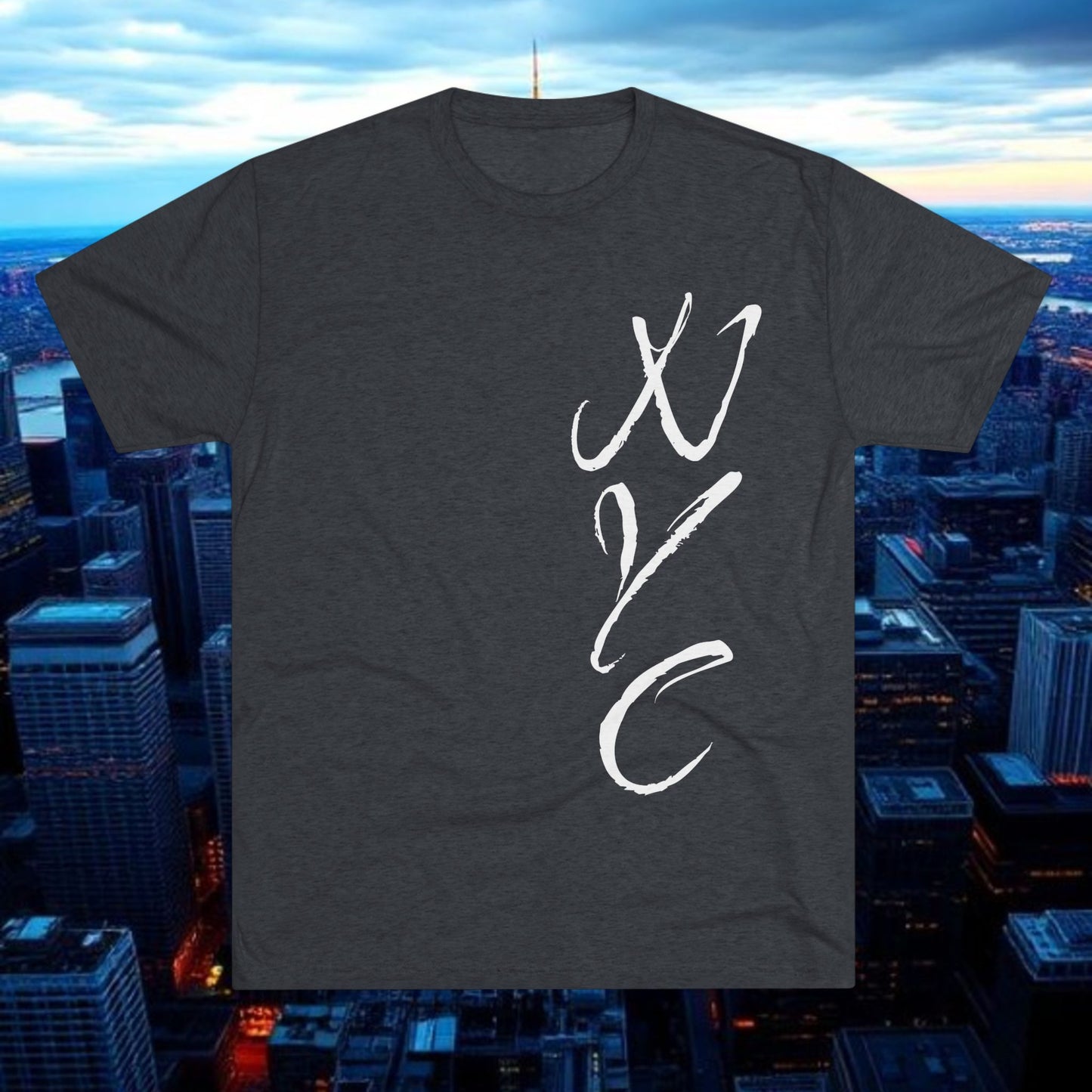 NYC Script Tee — 'REP' Skyline Back Graphic, Tri-Blend Soft T-Shirt