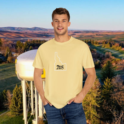 Idaho 208 Unisex Garment-Dyed T-Shirt, Casual Tees, State Pride Apparel, Gift for Idahoans, Gameday Fashion